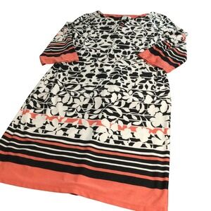 Emma &‎ Me Floral Print Midi Dress Black White Coral 3/4 Sleeve M